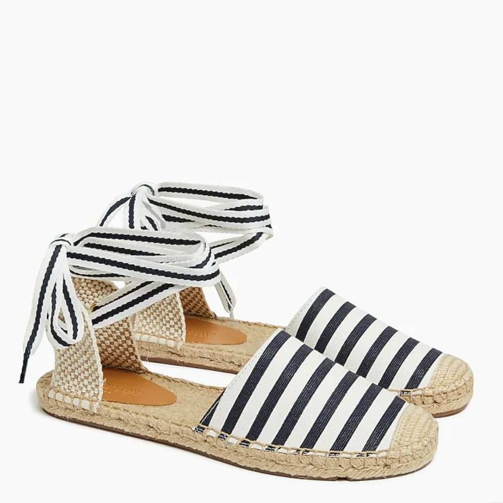 Striped d'orsay lace-up espadrilles